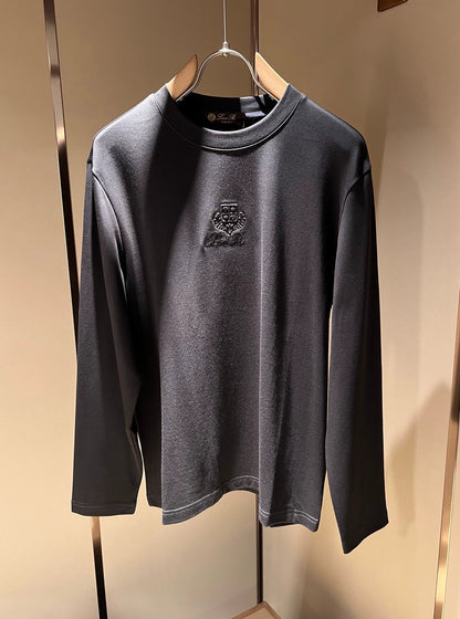 LP Italian Versatile Embroidered Crew Neck Bottom Shirt Men's Comfortable Breathable Casual Long Sleeve T-Shirt