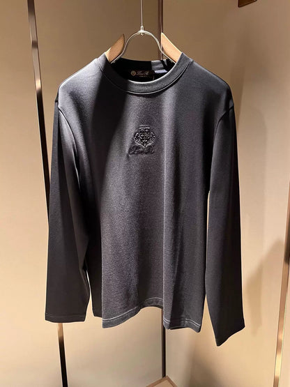 LP Italian Versatile Embroidered Crew Neck Bottom Shirt Men's Comfortable Breathable Casual Long Sleeve T-Shirt
