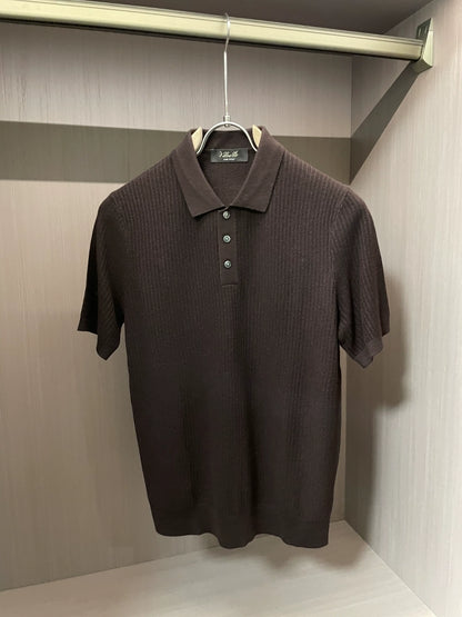 LP Italy 25ss solid color lapel men's casual ribbed knitted short-sleeved polo shirt