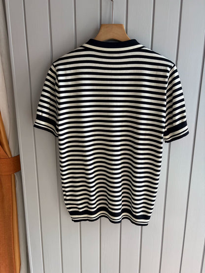 LP Italy 25ss striped V lapel knitted sweater men's casual short-sleeved polo shirt