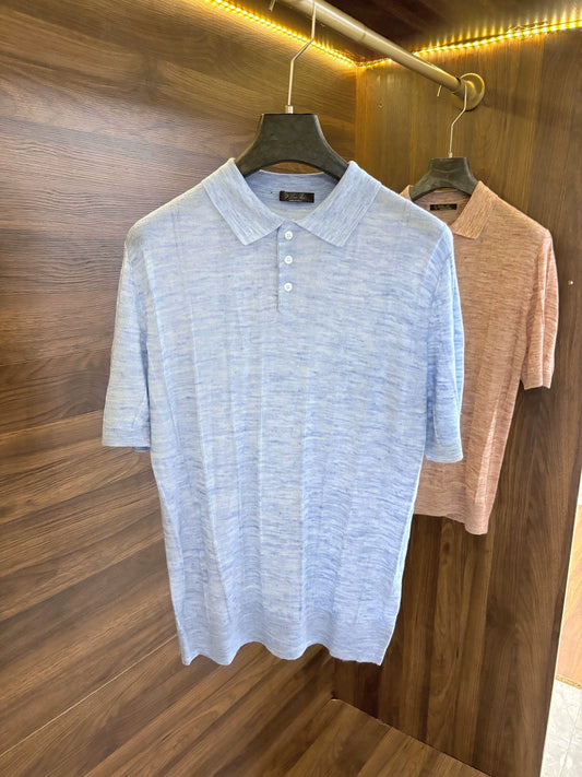 LP Italian 25ss linen blend men's casual lapel knitted polo shirt short sleeve