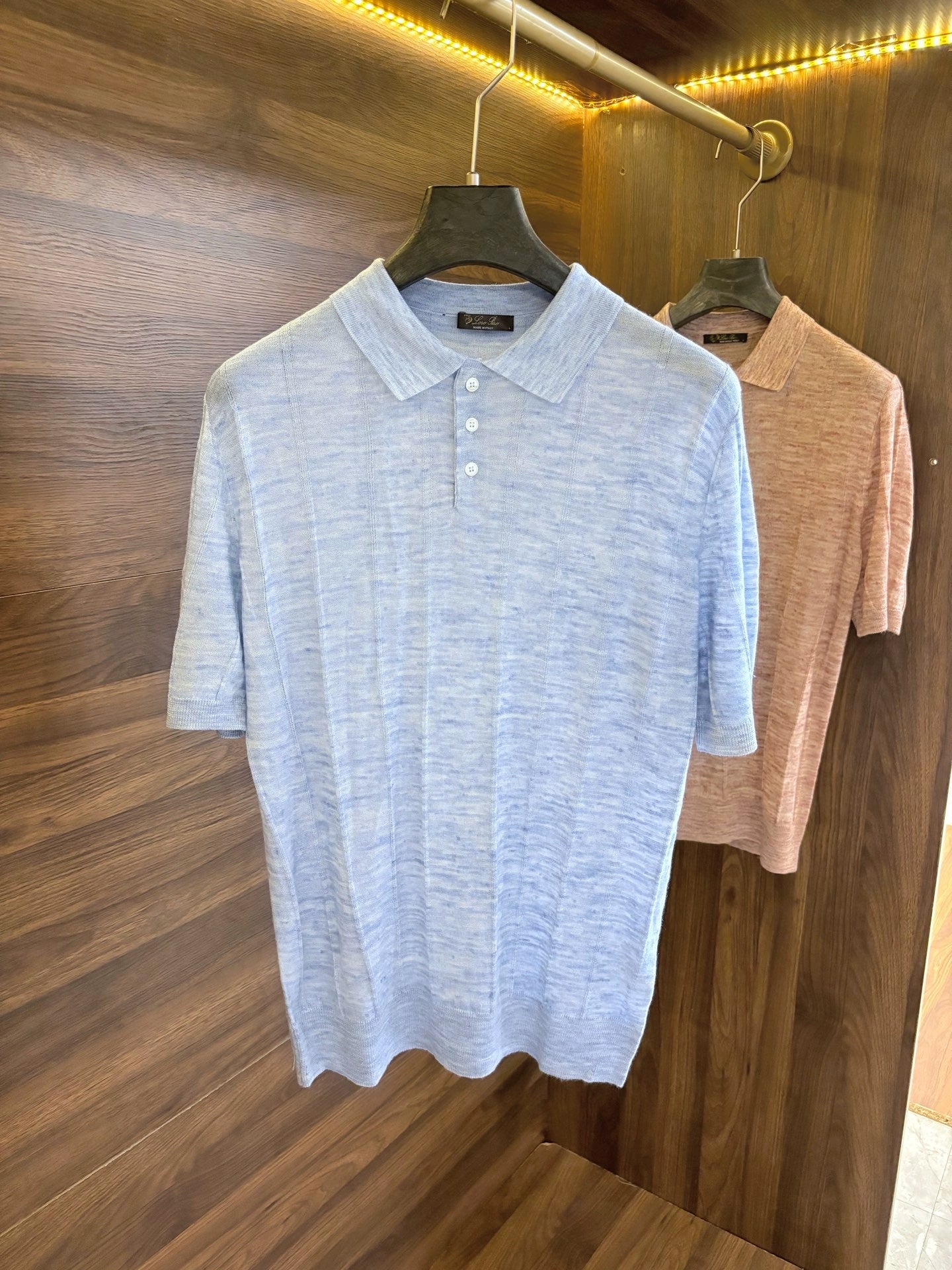 LP Italian 25ss linen blend men's casual lapel knitted polo shirt short sleeve