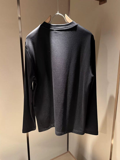 LP Italian Versatile Embroidered Crew Neck Bottom Shirt Men's Comfortable Breathable Casual Long Sleeve T-Shirt