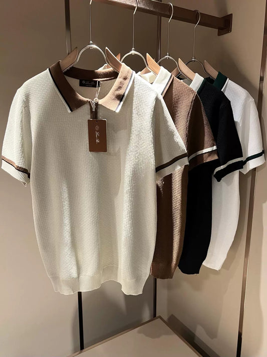 LP Italy 25ss comfortable lapel zipper knitted polo shirt men's casual short sleeves