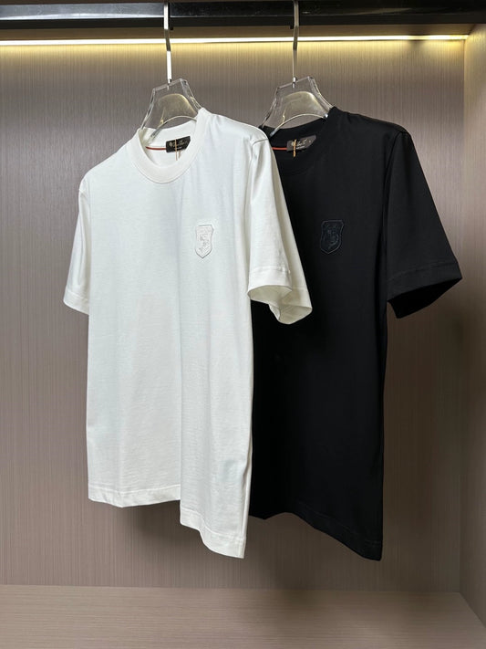 LP Italian 25ss embroidered label pure cotton breathable bottoming shirt men's casual crew neck short-sleeved T-shirt