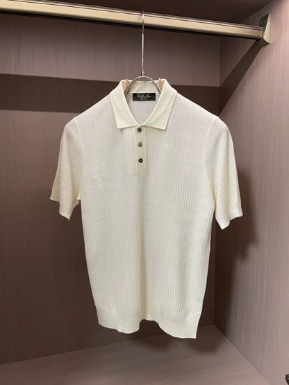 LP Italy 25ss solid color lapel men's casual ribbed knitted short-sleeved polo shirt