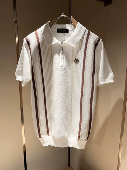 LP Italy 25ss Men's Casual Lapel Zipper Knitted Short Sleeve Polo Shirt