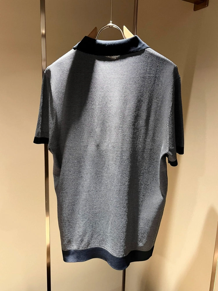 LP Italy 25ss Ilite knitted sweater striped casual V lapel polo shirt short sleeve