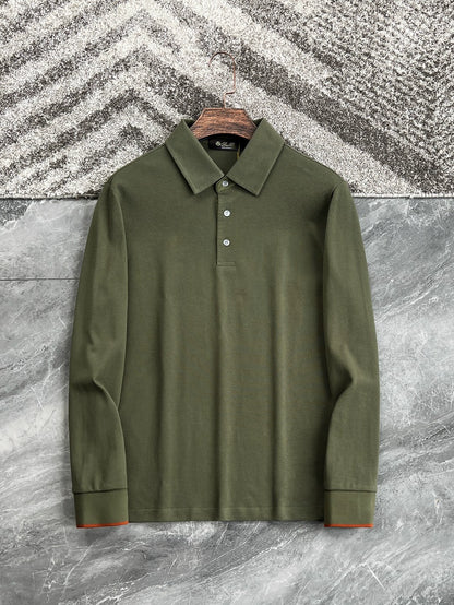 LP Italy 25ss simple business pearl cotton lapel men's casual long-sleeved polo shirt