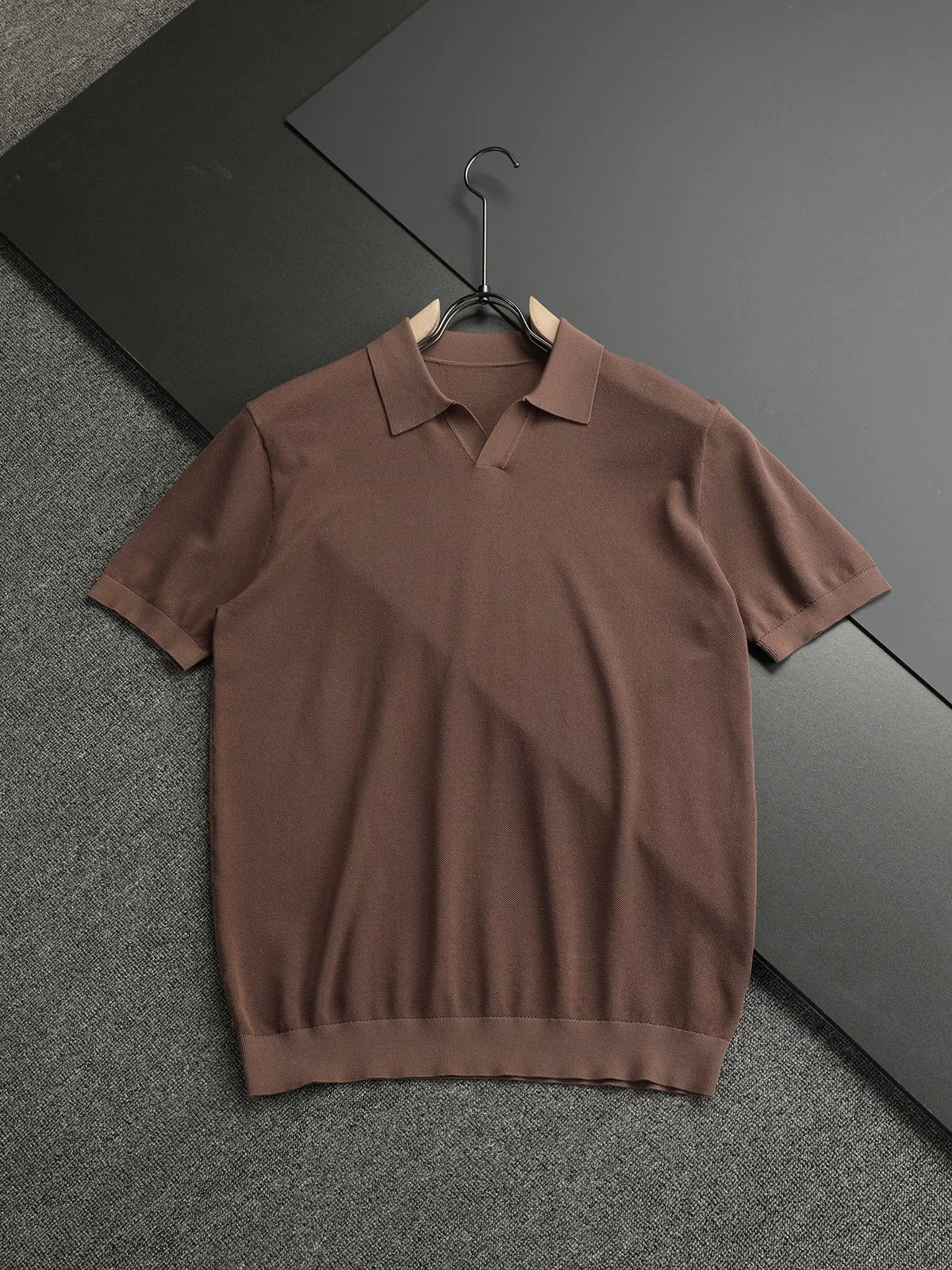 LP Italy 25ss simple business fashion solid color men's V lapel polo shirt short sleeve