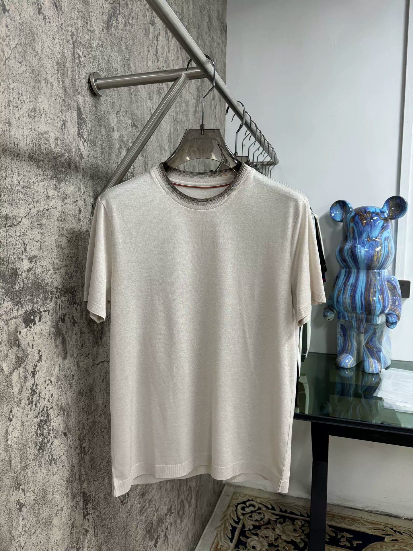 LP Italy 25SS solid color gradual change collar comfortable versatile crew neck bottoming shirt casual short sleeve T-shirt