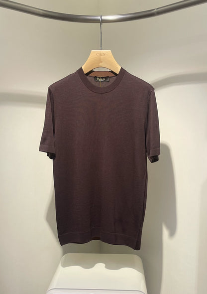 LP Italy 25ss Solid Color Comfortable Crew Neck Knitted Sweater Men's Casual Short Sleeve T-Shirt