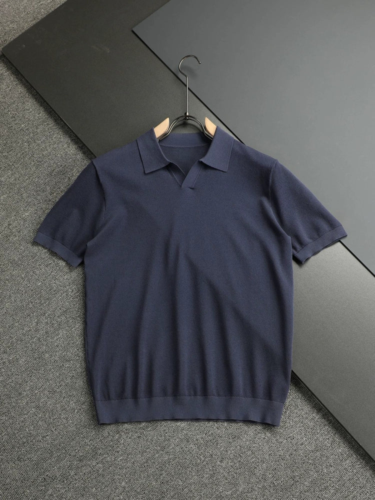 LP Italy 25ss simple business fashion solid color men's V lapel polo shirt short sleeve