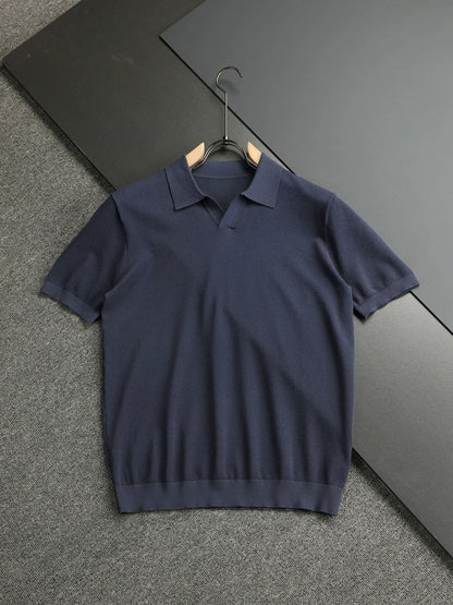 LP Italy 25ss simple business fashion solid color men's V lapel polo shirt short sleeve