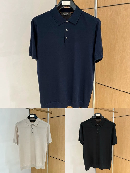LP Italy 25ss business solid color men's casual lapel knitted polo shirt short sleeve