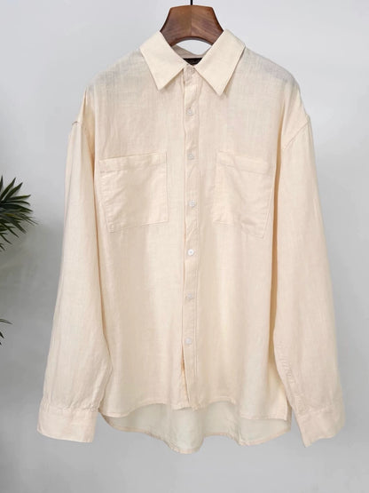 LP Italy 25ss solid color loose wide-footed linen pants lapel shirt men's casual suit