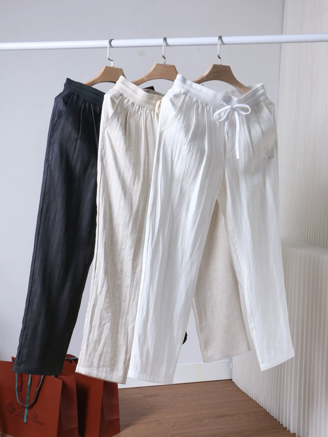 LP Italy 25ss comfortable and breathable Tencel linen drawstring trousers men's straight casual trousers