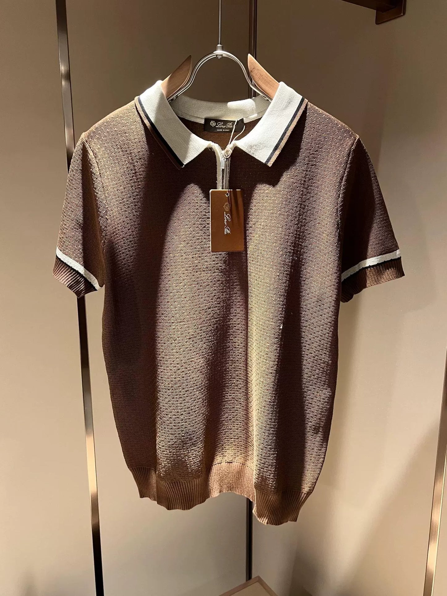 LP Italy 25ss comfortable lapel zipper knitted polo shirt men's casual short sleeves