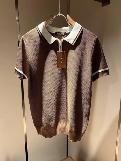 LP Italy 25ss comfortable lapel zipper knitted polo shirt men's casual short sleeves
