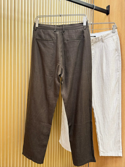 LP Italy 25ss business solid color straight trousers men's linen slacks