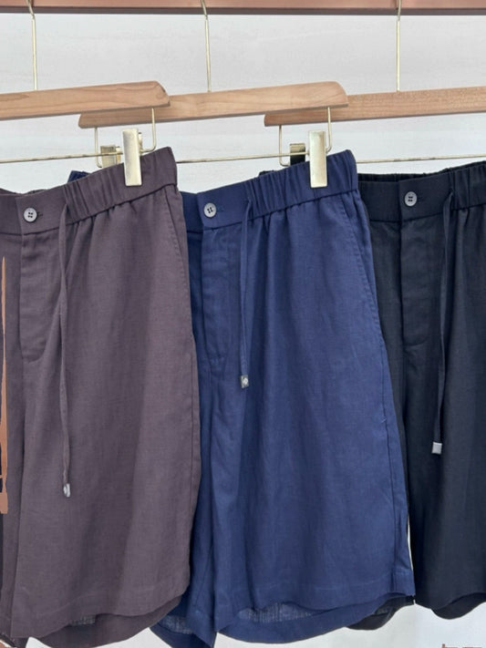 LP Italy 25ss comfortable breathable drawstring straight cotton and linen five-point pants casual shorts