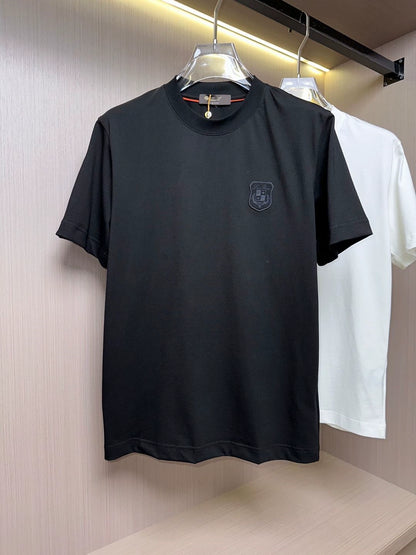 LP Italian 25ss embroidered label pure cotton breathable bottoming shirt men's casual crew neck short-sleeved T-shirt