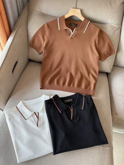 LP Italy 25SS solid color men's casual V lapel polo shirt short sleeve