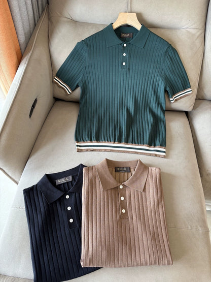 LP Italy 25ss business lapel knitted sweater men's casual polo shirt short sleeve