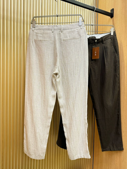 LP Italy 25ss business solid color straight trousers men's linen slacks