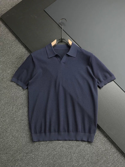 LP Italy 25ss simple business fashion solid color men's V lapel polo shirt short sleeve
