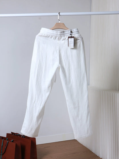 LP Italy 25ss comfortable and breathable Tencel linen drawstring trousers men's straight casual trousers