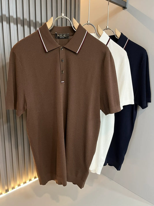 LP Italy 25SS Ilite lapel knitted sweater solid color casual short-sleeved polo shirt