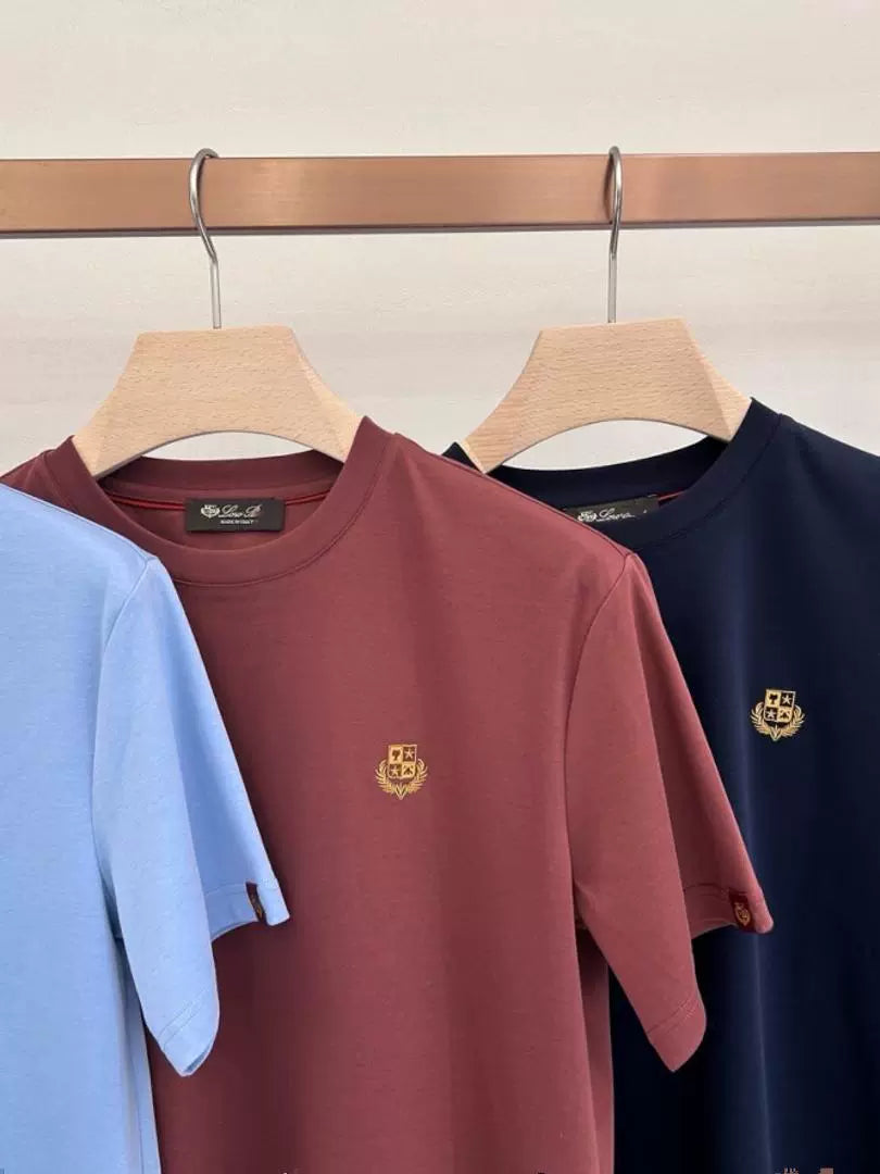 LP Italy 25ss Simple Cotton Comfortable Embroidered Crew Neck Bottom Shirt Men's Casual Short Sleeve T-Shirt