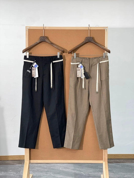 LP Italian 25ss old money solid color straight trousers men's drawstring elastic waist casual pants