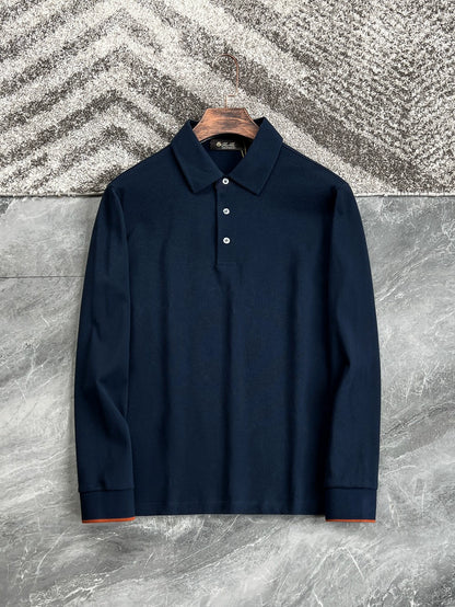 LP Italy 25ss simple business pearl cotton lapel men's casual long-sleeved polo shirt