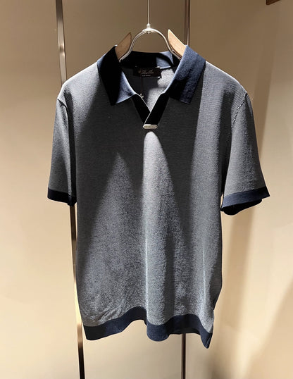 LP Italy 25ss Ilite knitted sweater striped casual V lapel polo shirt short sleeve