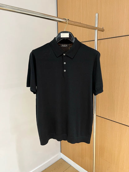 LP Italy 25ss business solid color men's casual lapel knitted polo shirt short sleeve