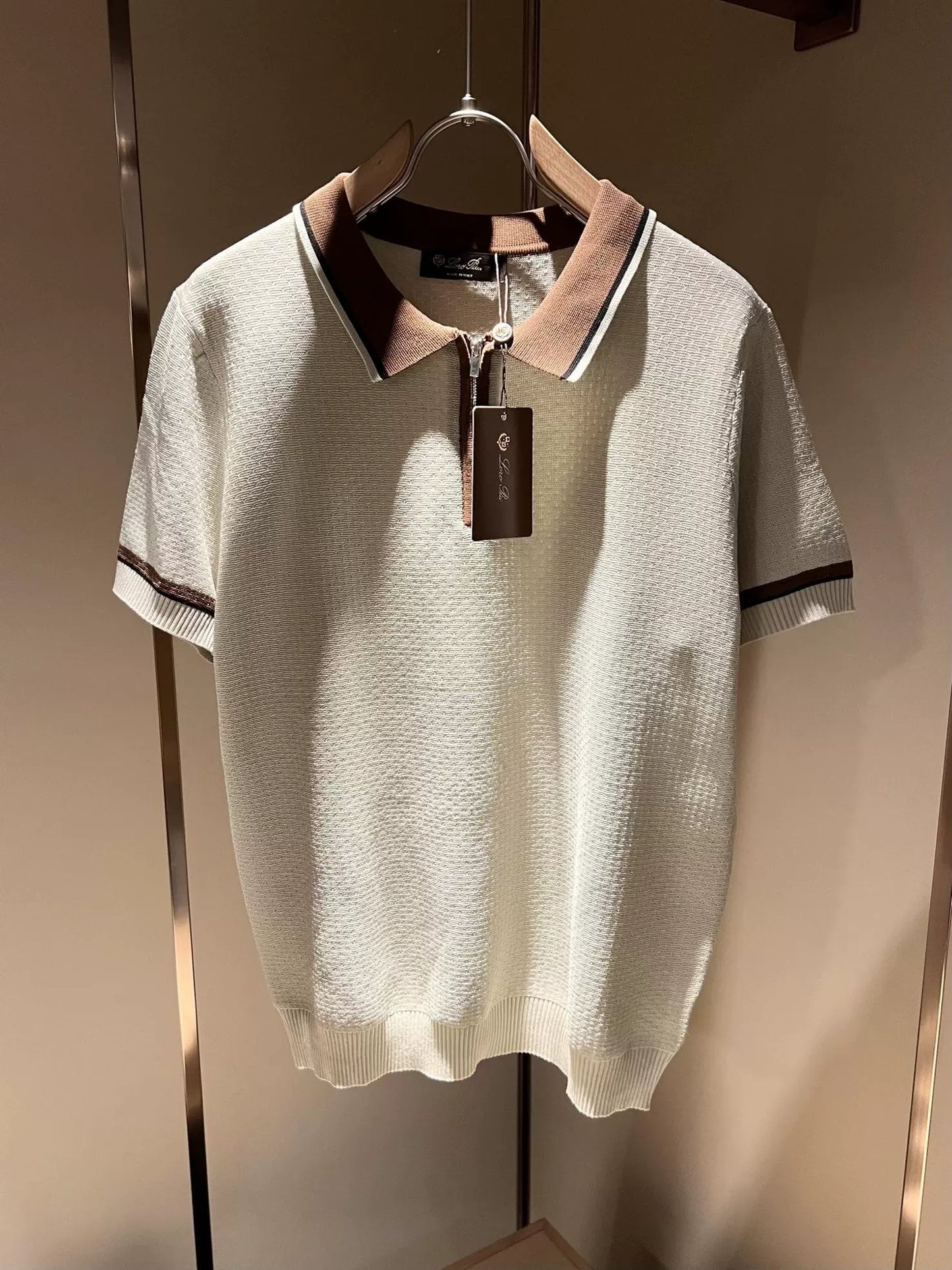LP Italy 25ss comfortable lapel zipper knitted polo shirt men's casual short sleeves