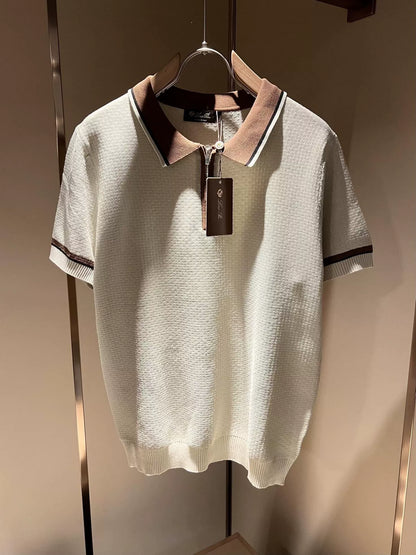 LP Italy 25ss comfortable lapel zipper knitted polo shirt men's casual short sleeves