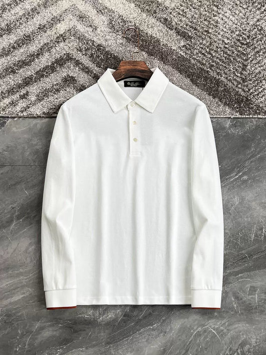 LP Italy 25ss simple business pearl cotton lapel men's casual long-sleeved polo shirt