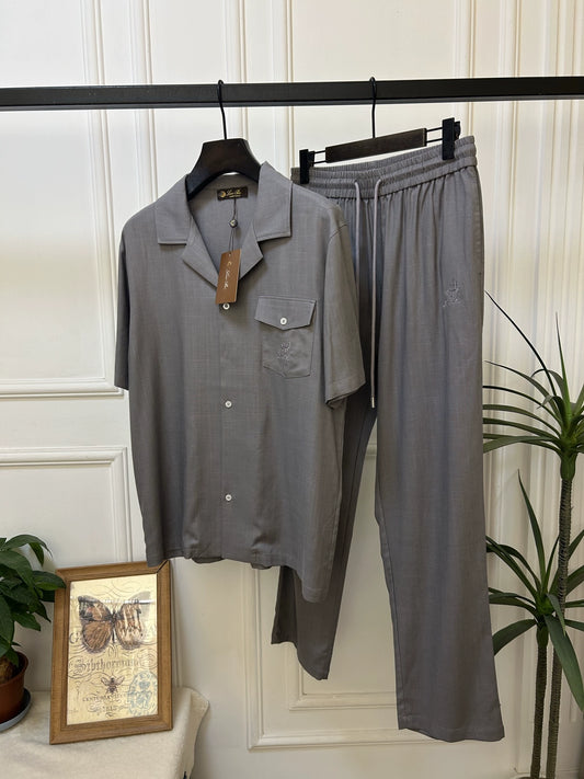 LP Italy 25SS old money cotton and linen short-sleeved shirt drawstring casual pants men's suit