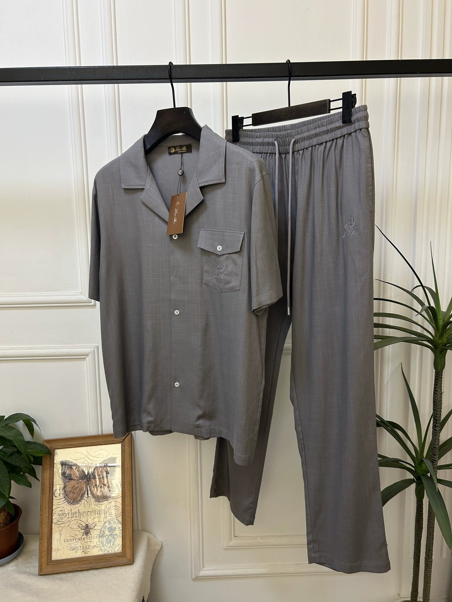 LP Italy 25SS old money cotton and linen short-sleeved shirt drawstring casual pants men's suit