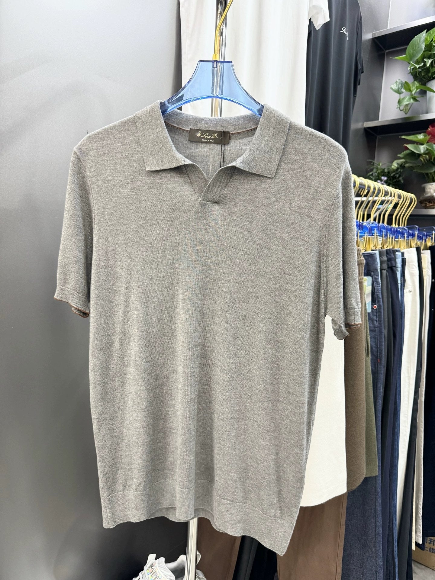 LP Italy 25ss solid color V lapel knitted sweater casual short-sleeved polo shirt
