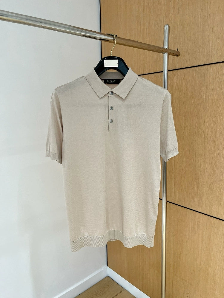 LP Italy 25ss business solid color men's casual lapel knitted polo shirt short sleeve