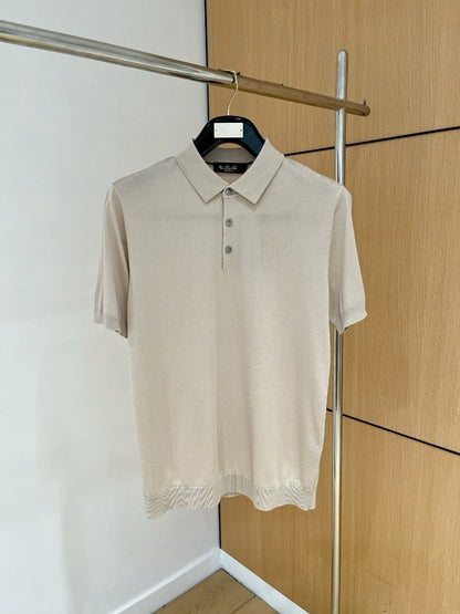 LP Italy 25ss business solid color men's casual lapel knitted polo shirt short sleeve