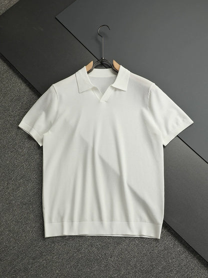 LP Italy 25ss simple business fashion solid color men's V lapel polo shirt short sleeve