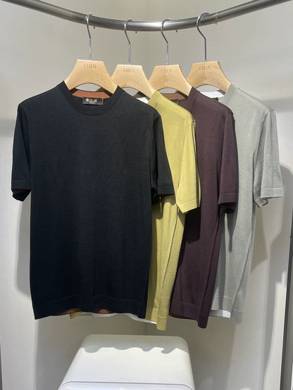LP Italy 25ss Solid Color Comfortable Crew Neck Knitted Sweater Men's Casual Short Sleeve T-Shirt