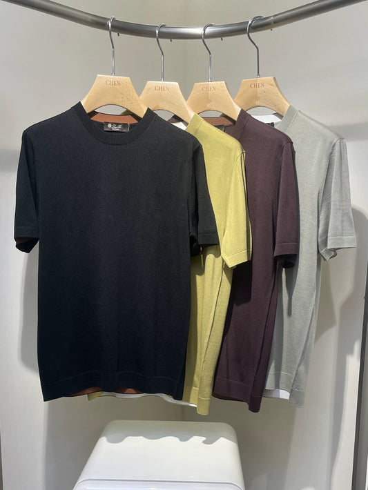 LP Italy 25ss Solid Color Comfortable Crew Neck Knitted Sweater Men's Casual Short Sleeve T-Shirt