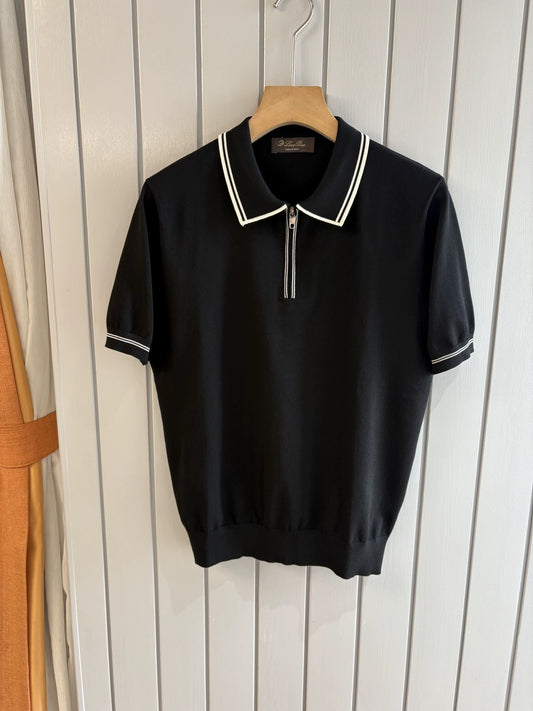 LP Italy 25ss lapel knitted sweater men's casual solid color polo shirt short sleeve