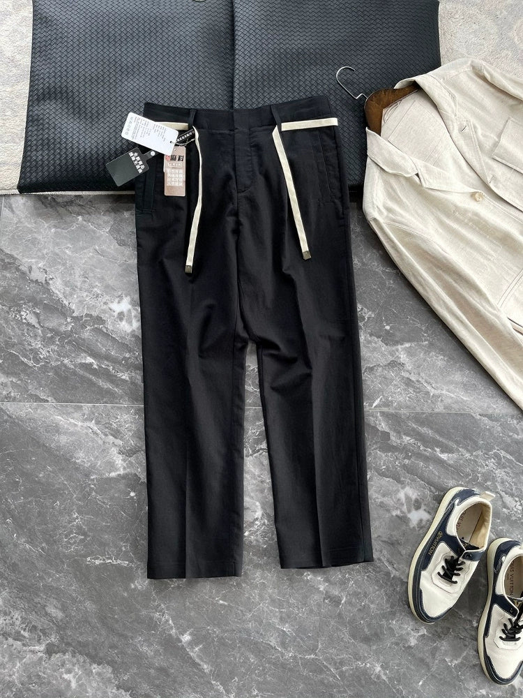 LP Italian 25ss old money solid color straight trousers men's drawstring elastic waist casual pants